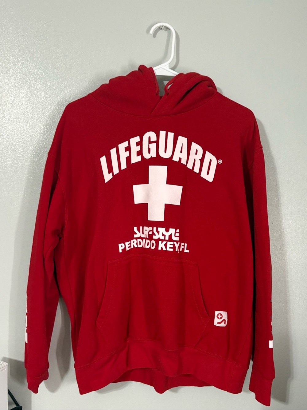 Surf style lifeguard hoodie, size M